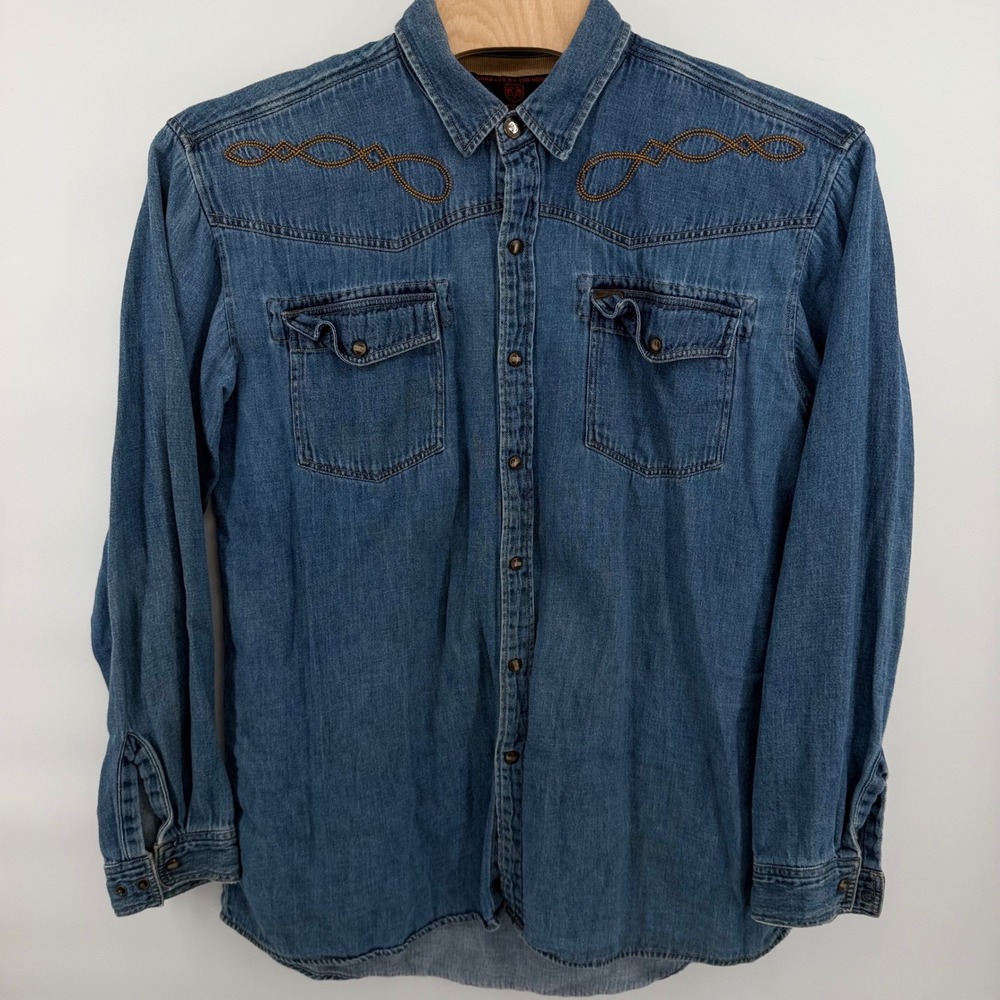 Dodge Denim Shirt Mens XL Blue Western Embroidered Ram Tough DWS10